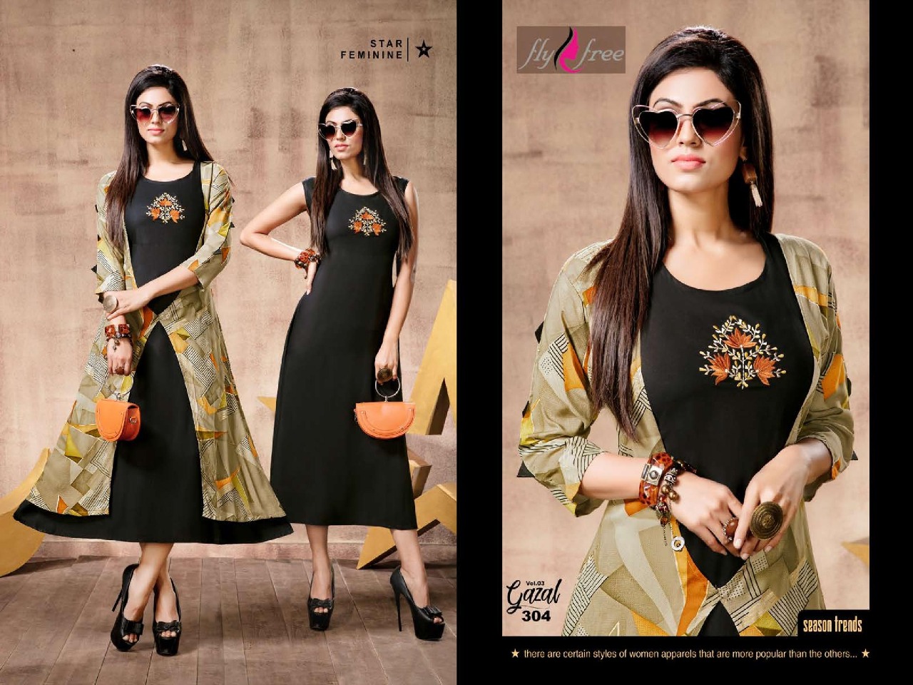 Fly Free Presents Gazal 3 Heavy Rayon Plain And Printed Kurti