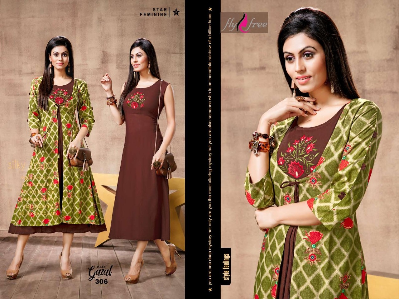 Fly Free Presents Gazal 3 Heavy Rayon Plain And Printed Kurti