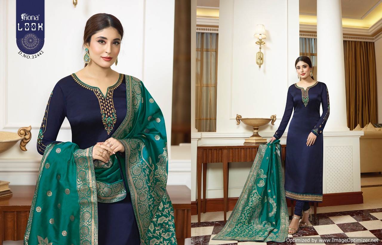 Fiona Presents Kritika Jacquard Dupatta 9 Satin Georgette Embroidered Salwar Suits