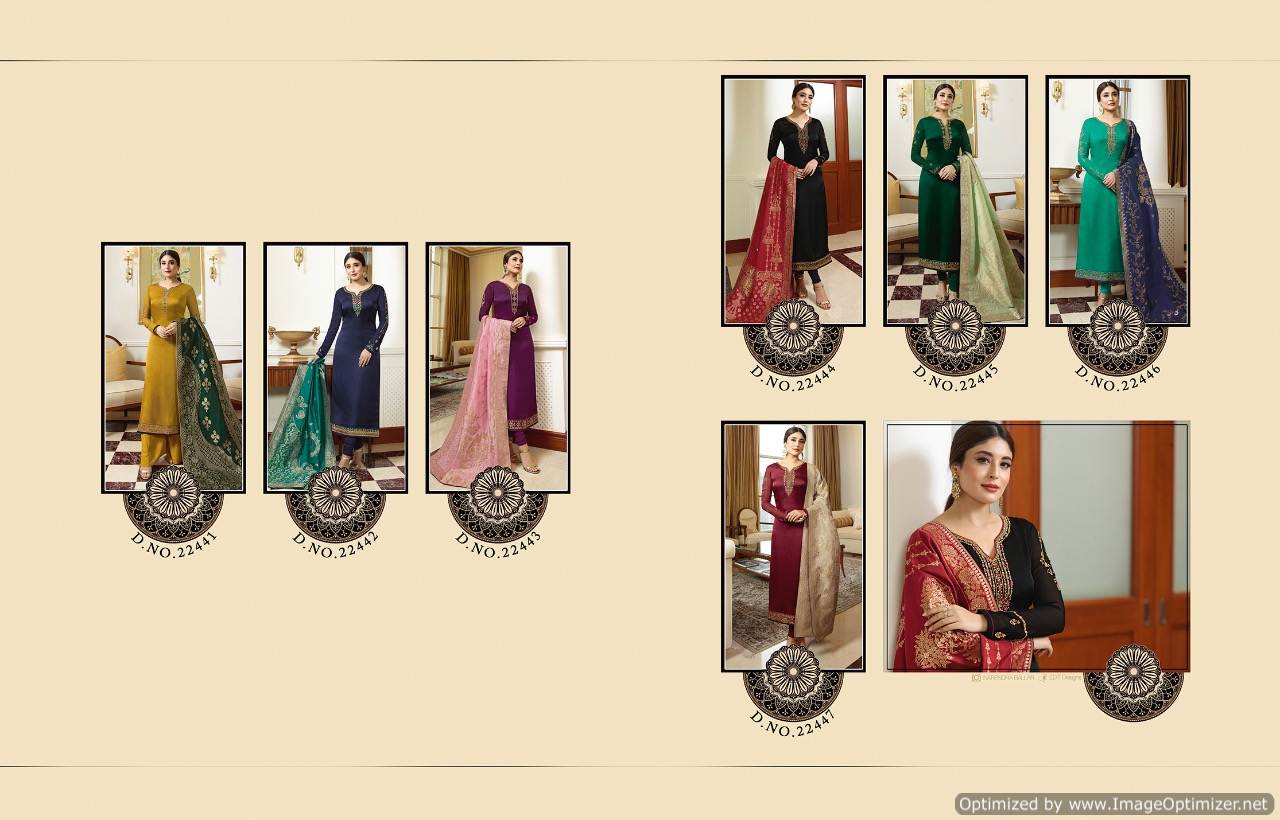 Fiona Presents Kritika Jacquard Dupatta 9 Satin Georgette Embroidered Salwar Suits