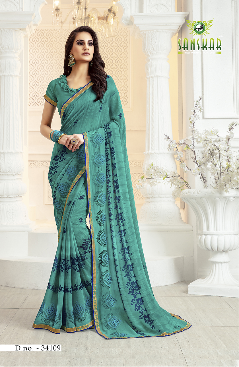 Sanskar Presents Blossom Designer Georgette Worked Saree Collection