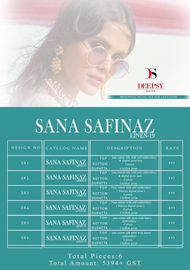 Deepsy By Sana Safinaz Linen Vol 19 Designer Pakistani Suits