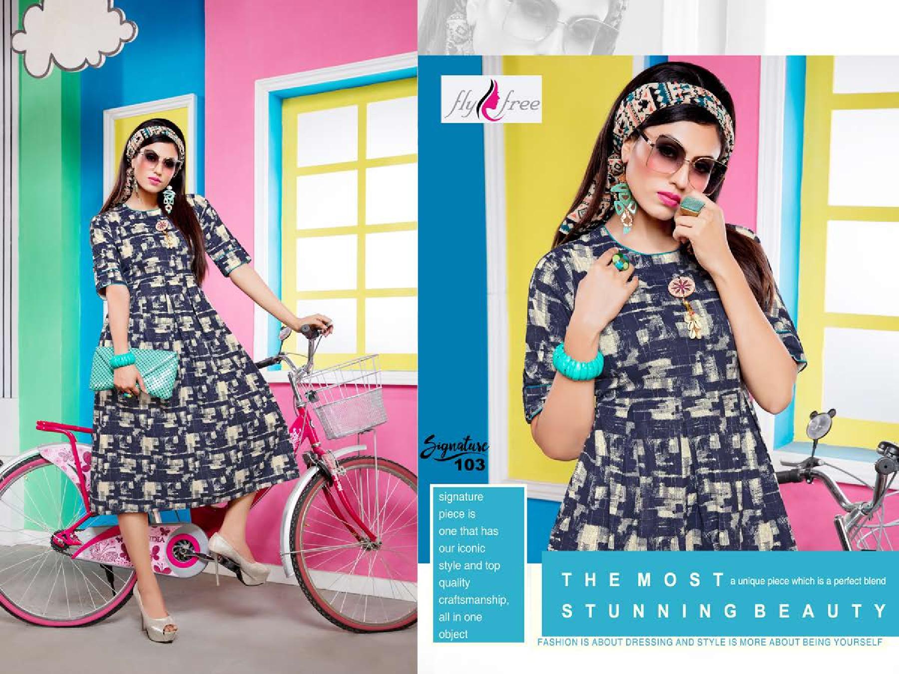 Fly Free By Signature Printed Denim Kurtis Catalogue