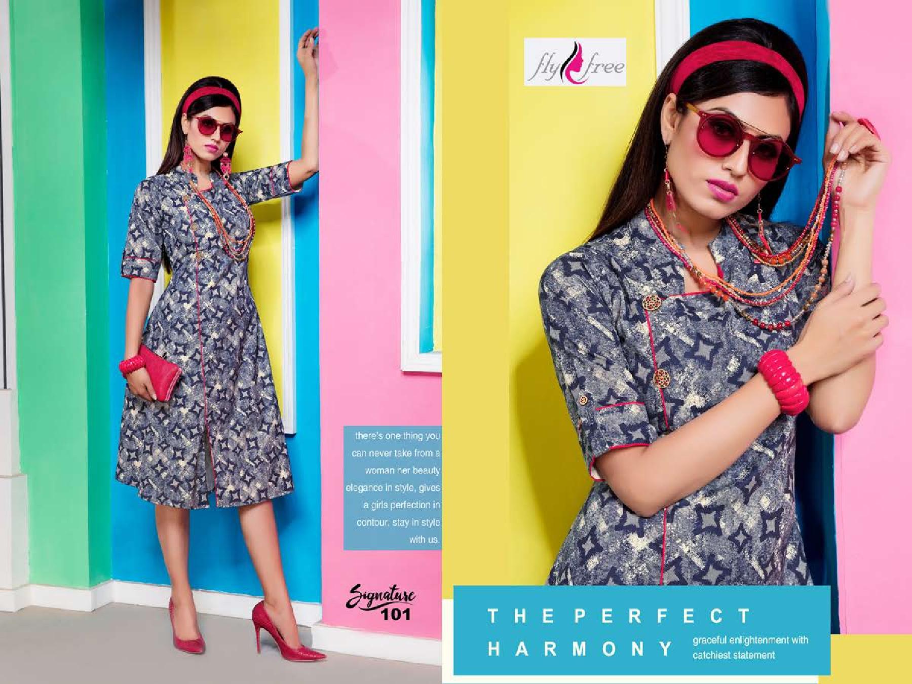 Fly Free By Signature Printed Denim Kurtis Catalogue