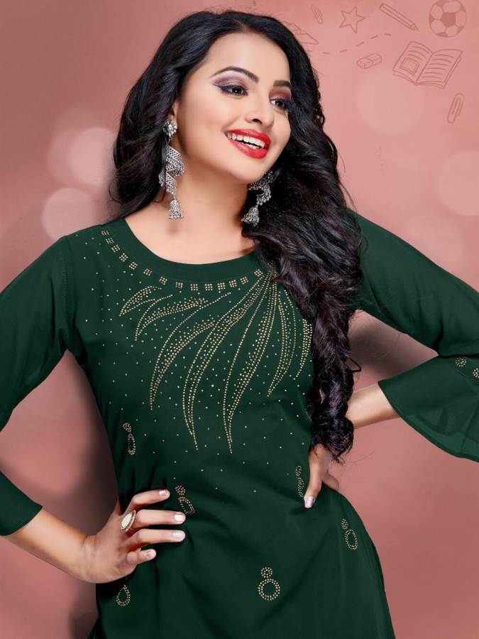 Fashion Talk Presents Panoli Collection Of Rayon Self Embroidered Long  Kurtis