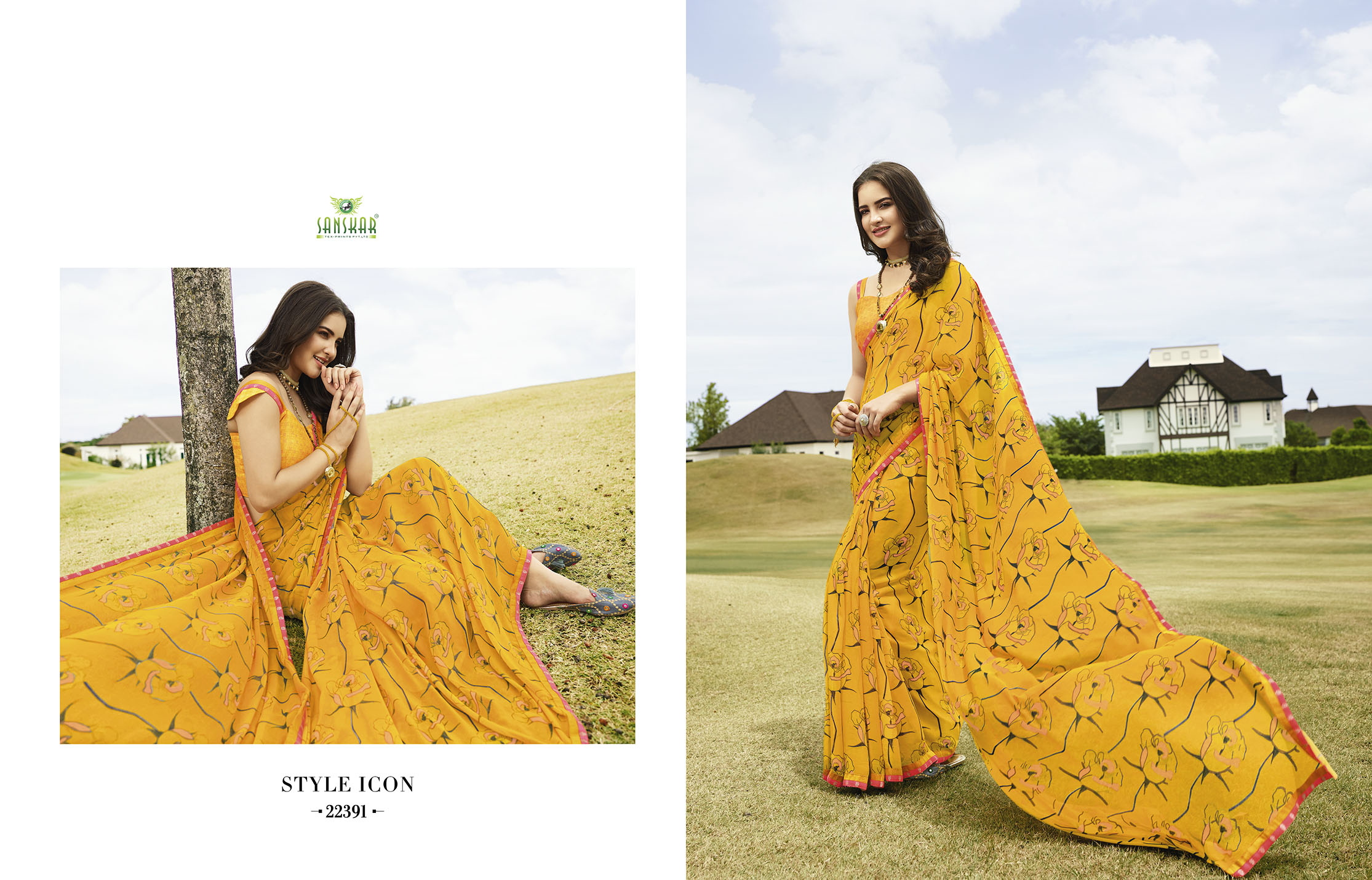 Sanskar Present   Shree 5 Printed Georgette Running Wear Saree Collection