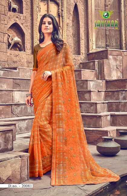 Sanskar  By Nynan  Vol 5 Running Wear Georgette Worked Saree