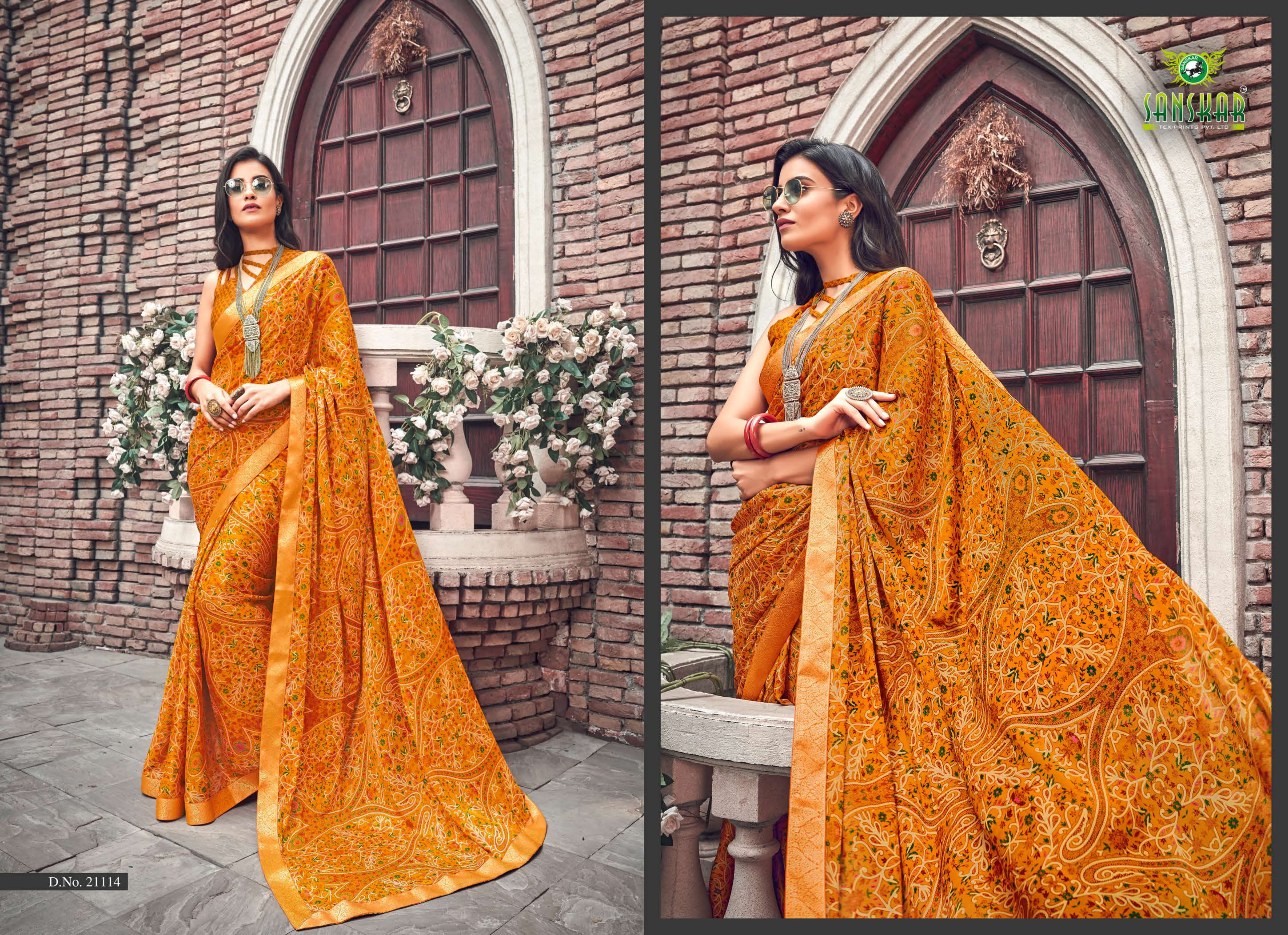 Sanskar By  Nyssa Running Wear Crape Silk Printed Saree