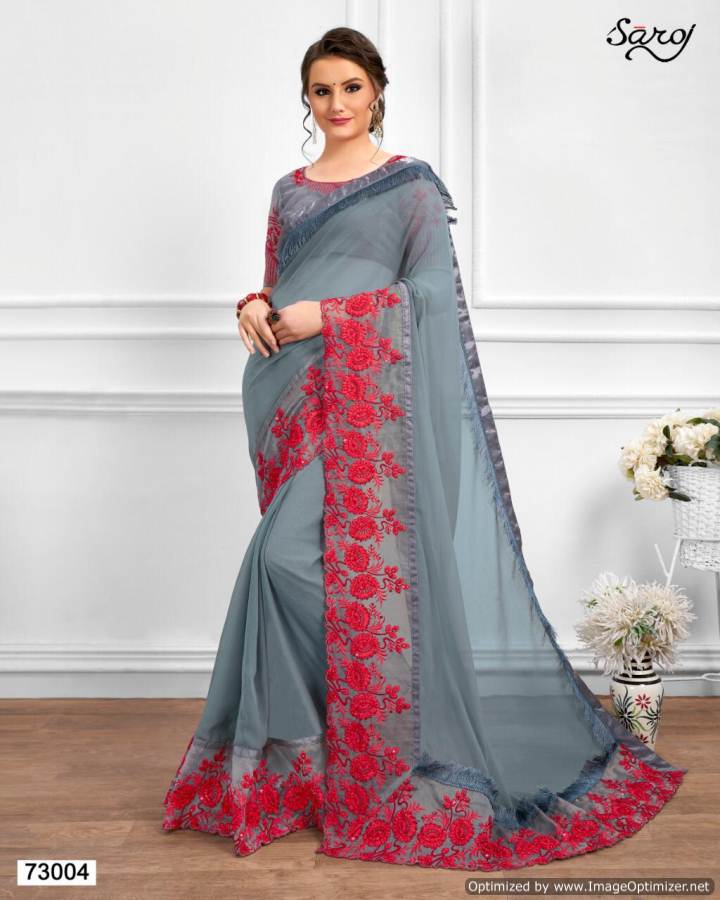 Saroj By  Gazal Designer Embroidered Chiffon Saree