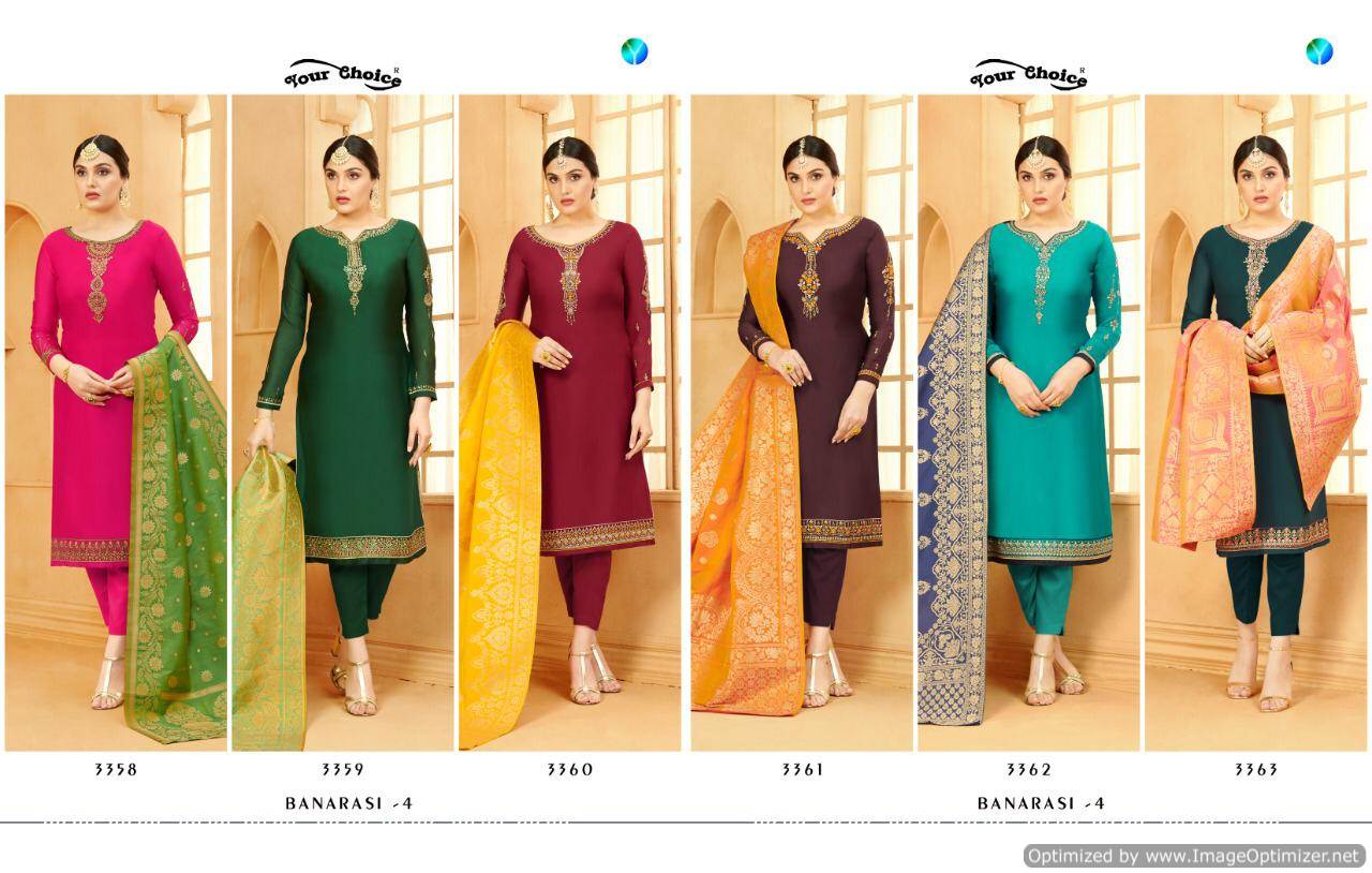 Y.c  By Banarasi 4 Designer Satin Georgette Salwar Suits