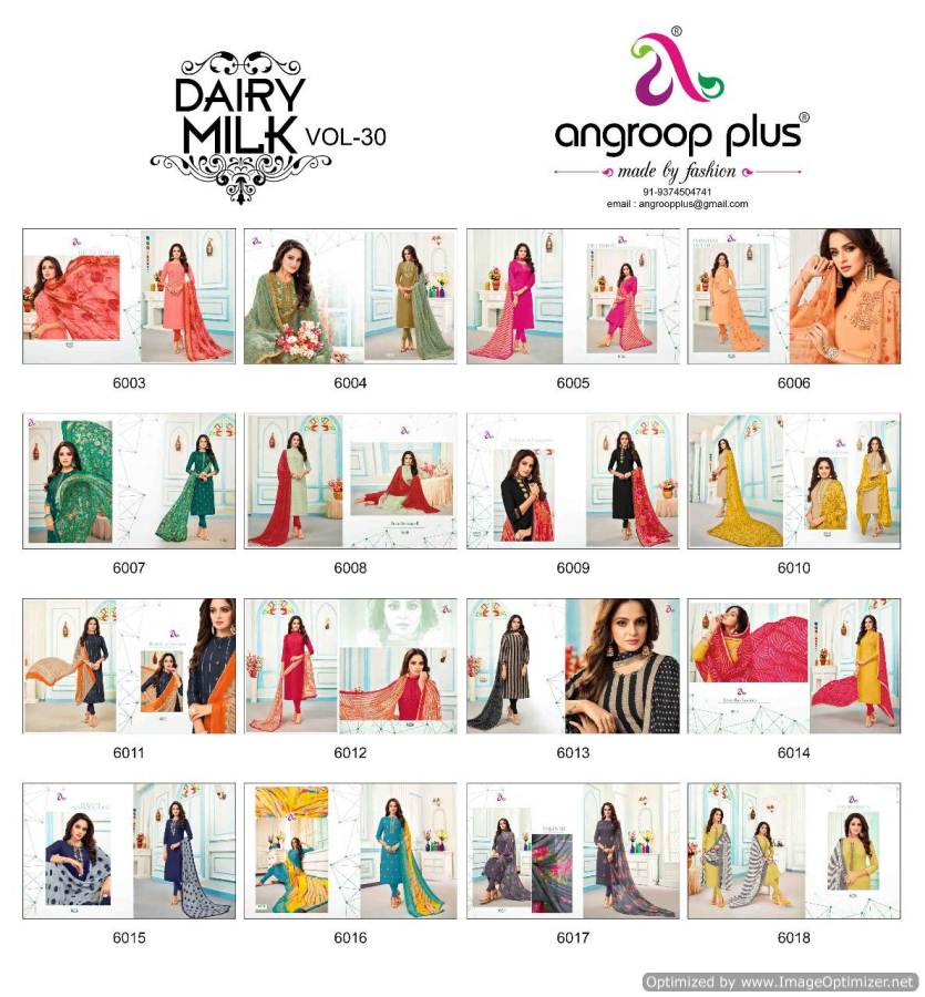 Dairy Milk Vol 30 By Angroop Plus Dress Material Collection.