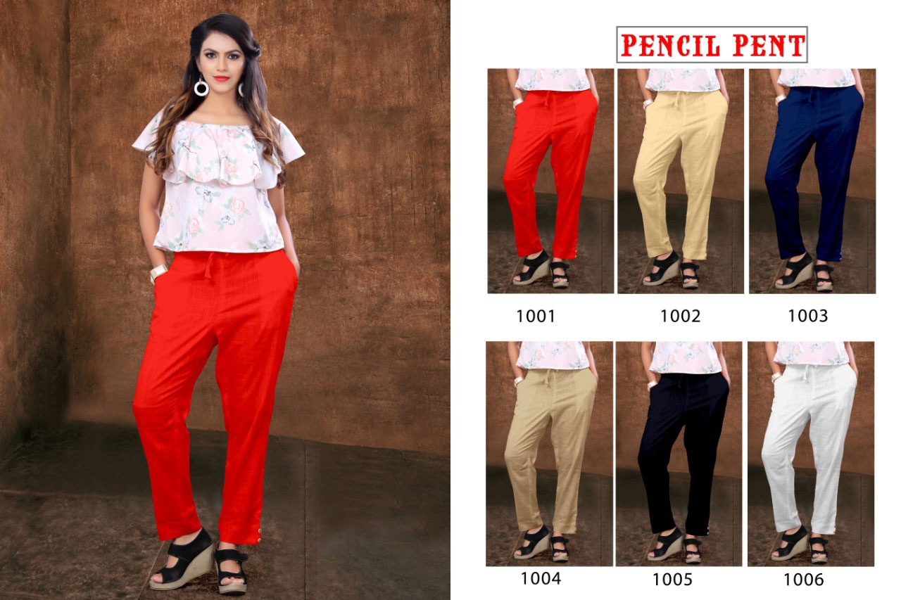 Poorvi Designer Presents Pencil Pant Cotton Slub Catalogue