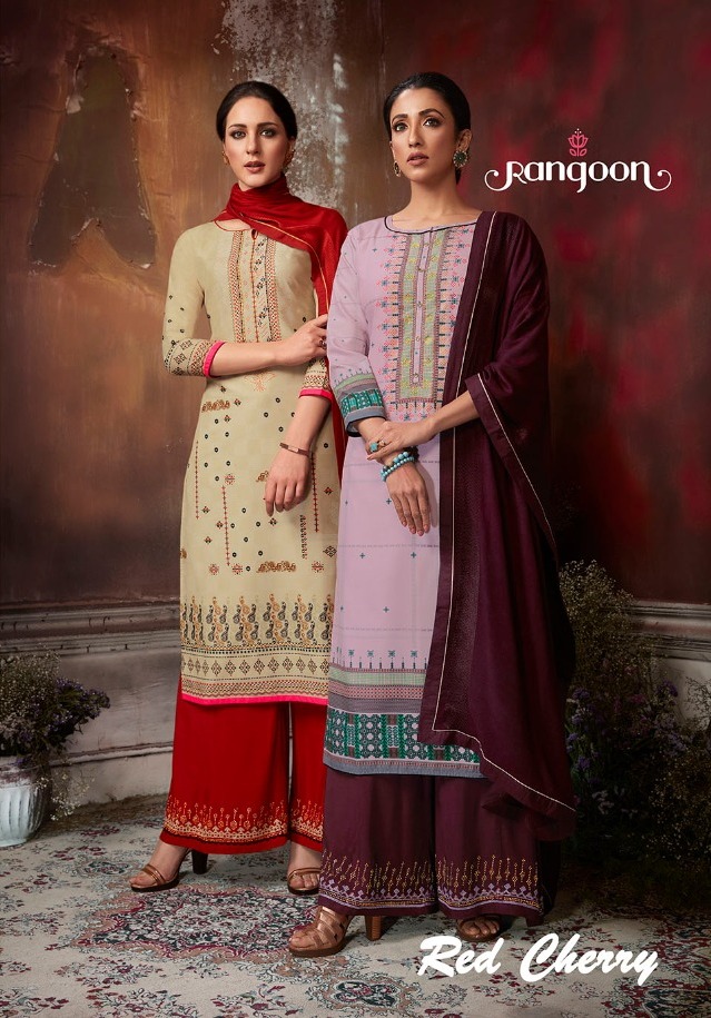 Rangoon Present Red Cherry Dress Material Catalogue