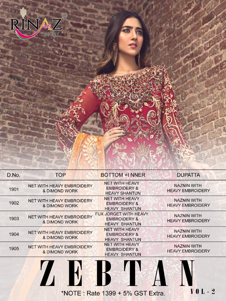 Rinaz Present Zebtan Vol 2 Designer Pakistani Salwar Suits