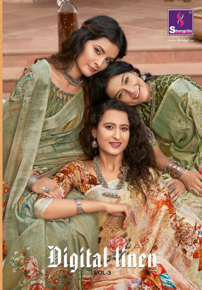 Shangrilla Present Digital Linen Vol 3 Sarees Catalogue