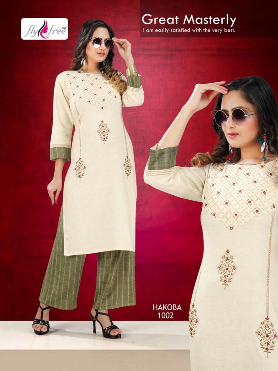 Hakoba embroidered and cutworked printed cotton Kurtis