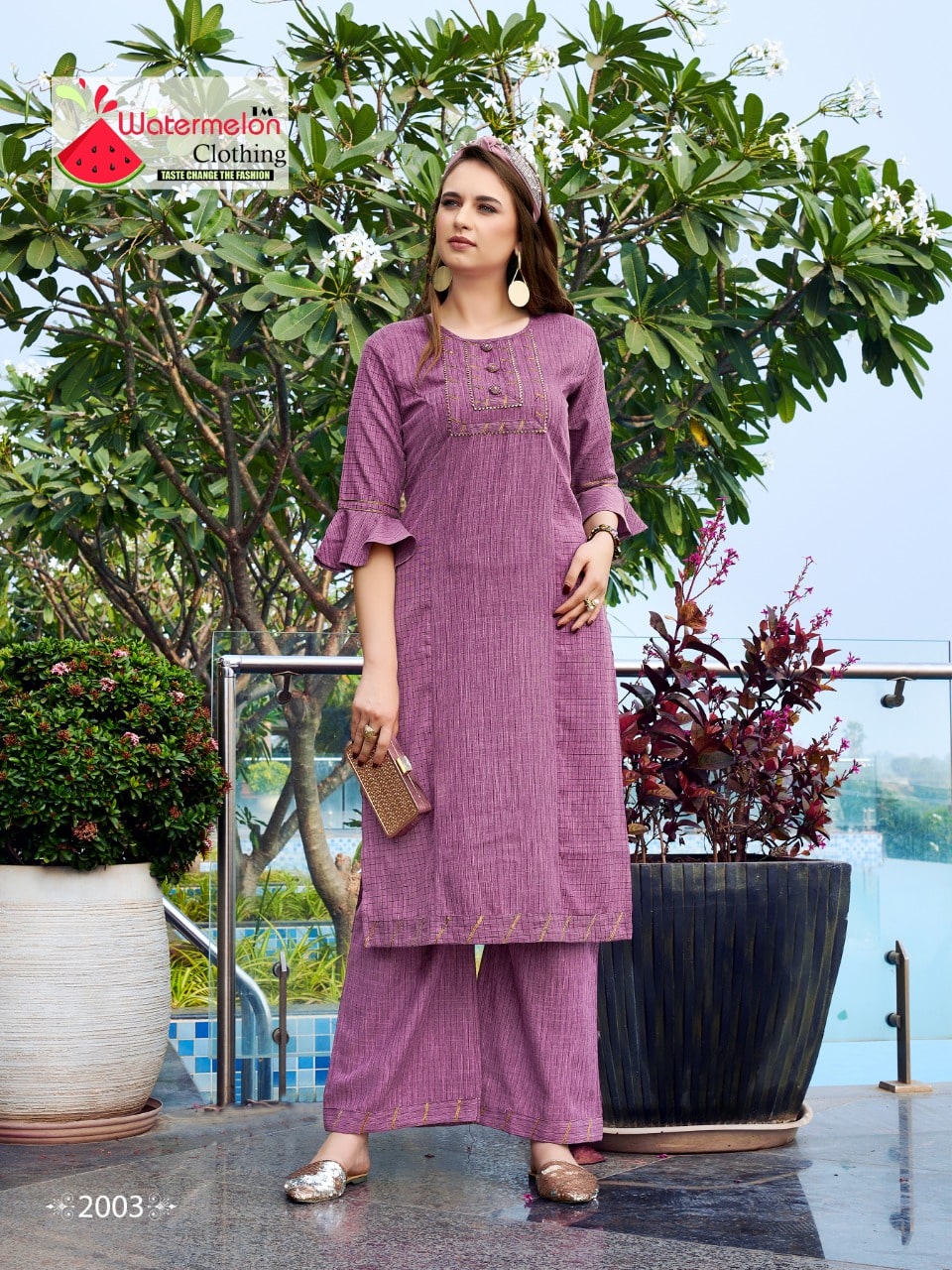 Watermelon @ Mehar Kurti With Plazzo Different Pattern Pair