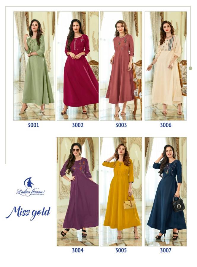 Ladies Flavour Present Miss Gold Long Kurti Collection