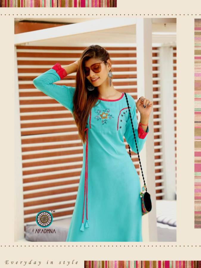 Tips And Tops Lakhnavi Cotton Embroidery Long Kurti Collection