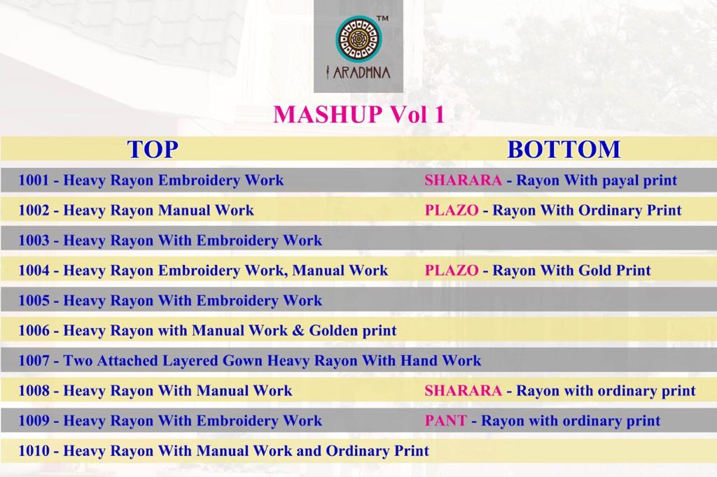 Aradhna Present Mashup Vol 1 Long Kurtis Catalogue