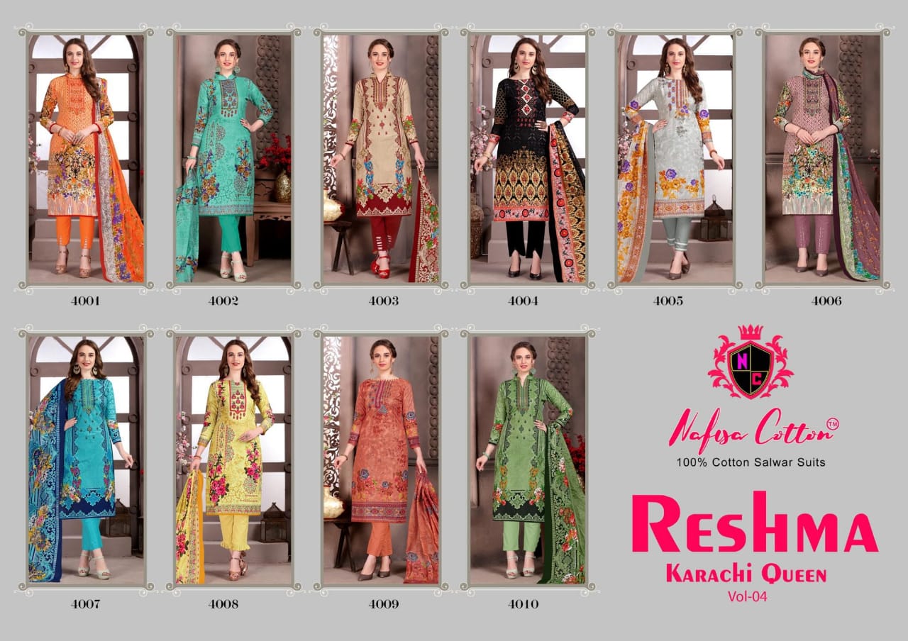 Nafisa Cotton Reshma Karachi Queen Vol 4 Wholesale Catalogue