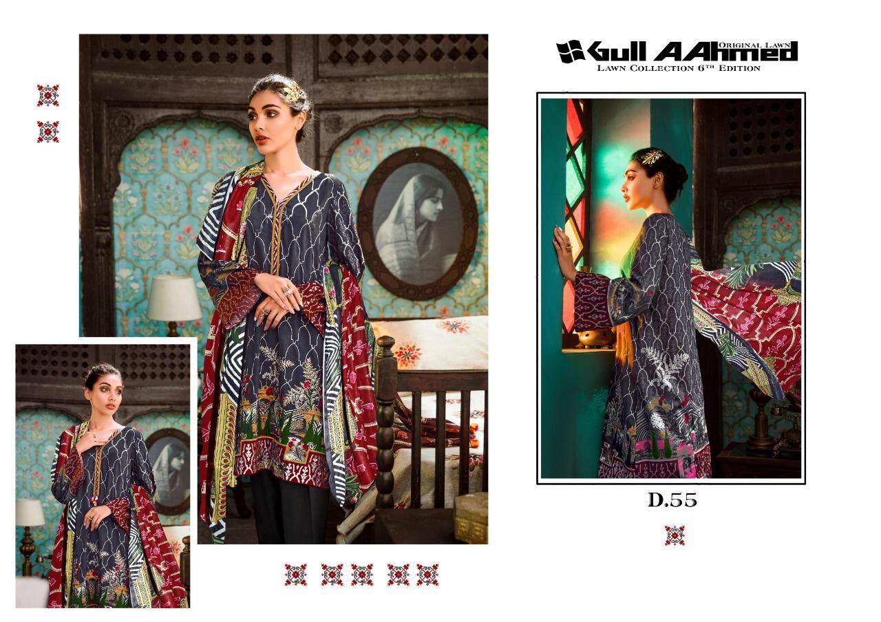 Gul Ahmed Vol 6 Pure Lawn Collection With Mal Mal Dupatta