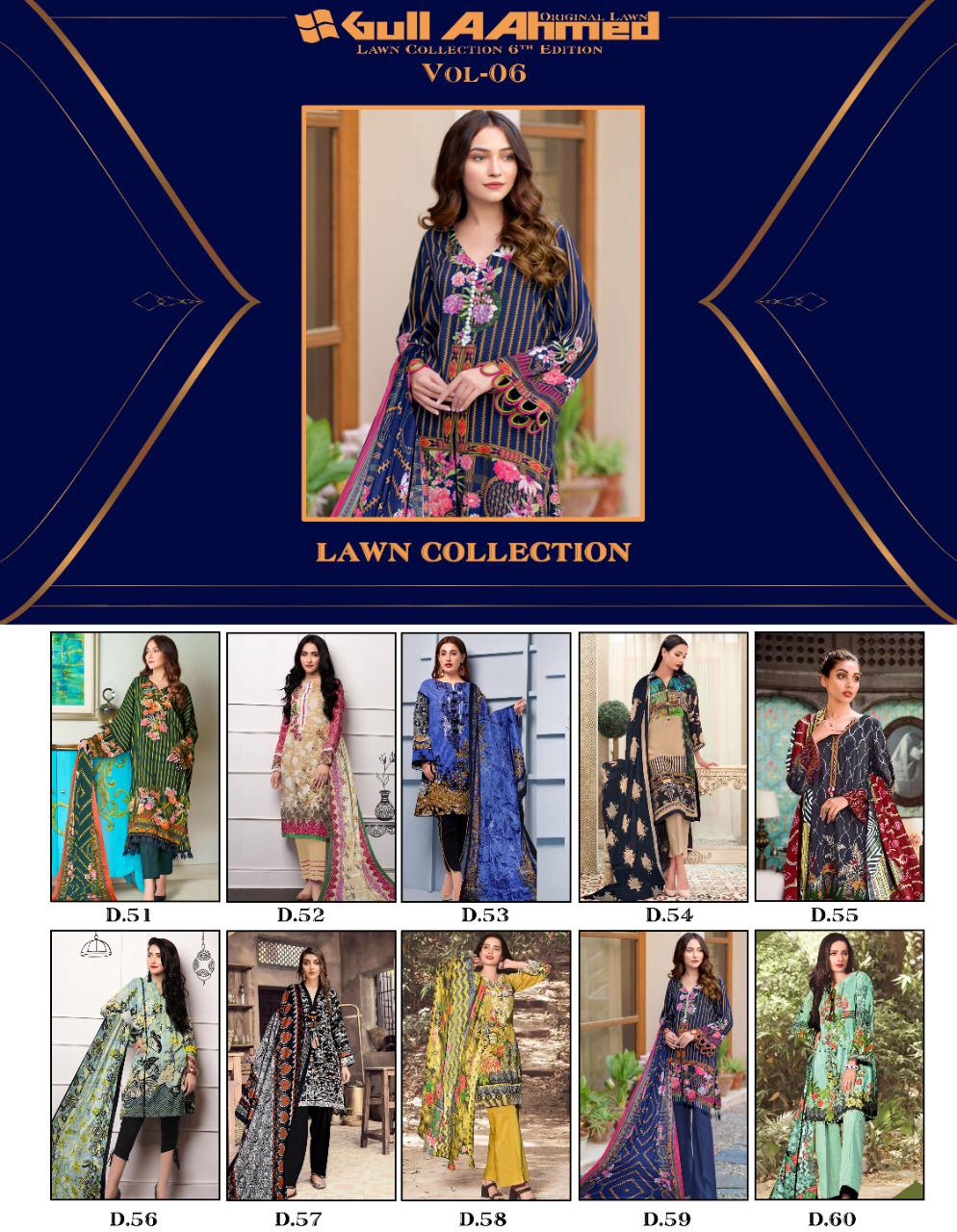 Gul Ahmed Vol 6 Pure Lawn Collection With Mal Mal Dupatta