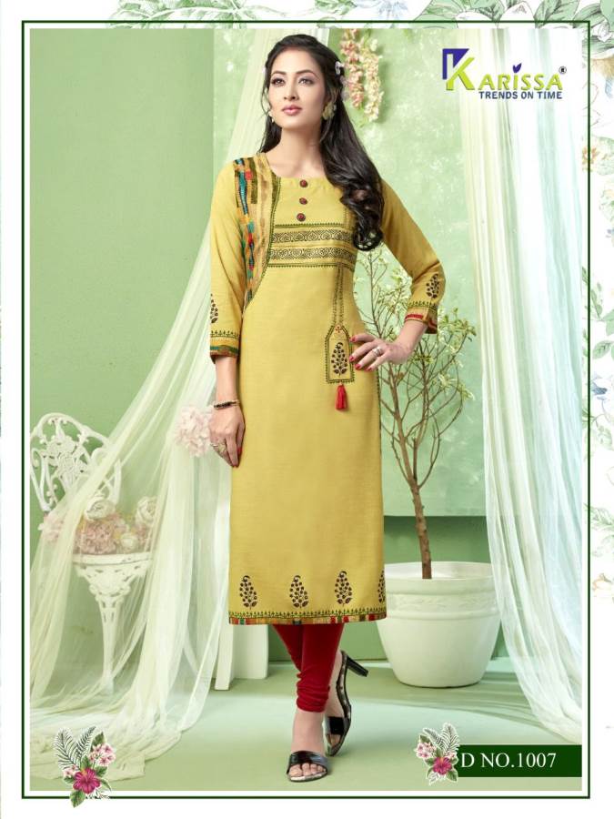 Karissa Presents Rich Girl 4 Collection Of Heavy Rayon Fancy Work With Print Straight-cut Kurtis