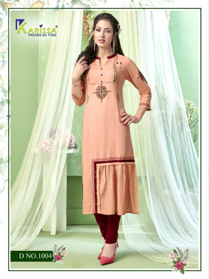 Karissa Presents Rich Girl 4 Collection Of Heavy Rayon Fancy Work With Print Straight-cut Kurtis