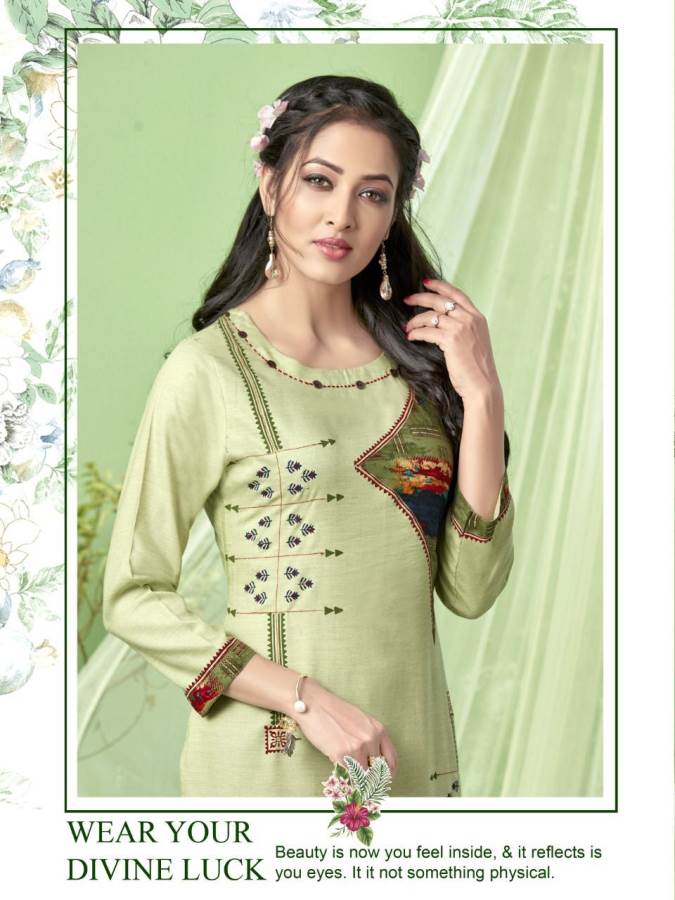 Karissa Presents Rich Girl 4 Collection Of Heavy Rayon Fancy Work With Print Straight-cut Kurtis