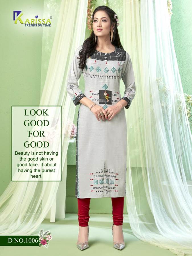 Karissa Presents Rich Girl 4 Collection Of Heavy Rayon Fancy Work With Print Straight-cut Kurtis