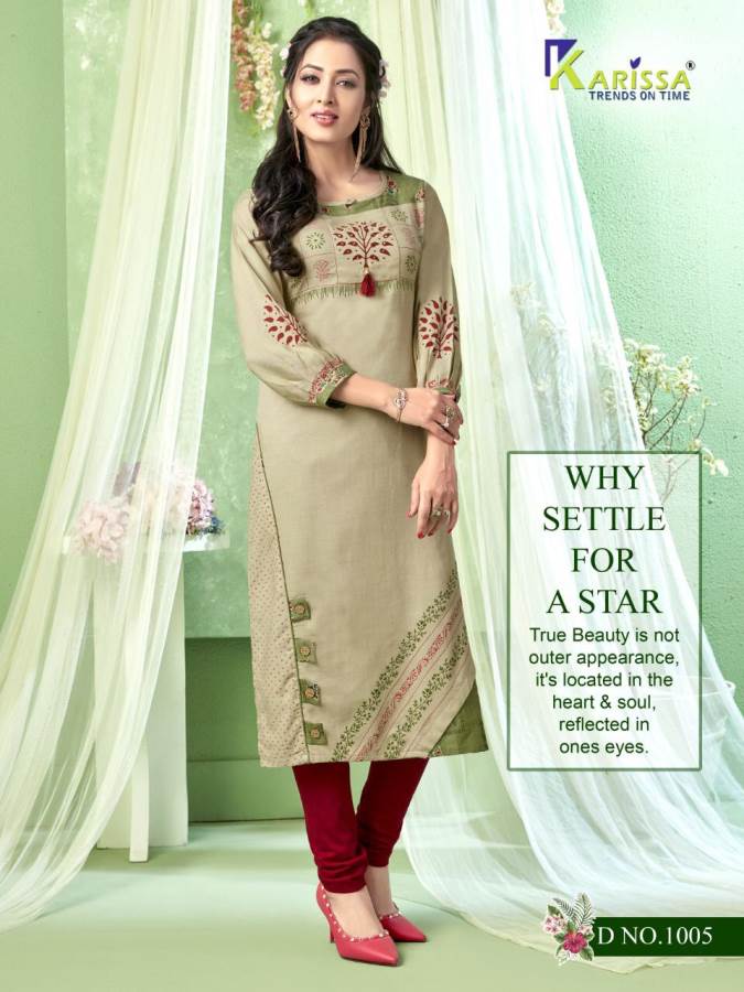 Karissa Presents Rich Girl 4 Collection Of Heavy Rayon Fancy Work With Print Straight-cut Kurtis