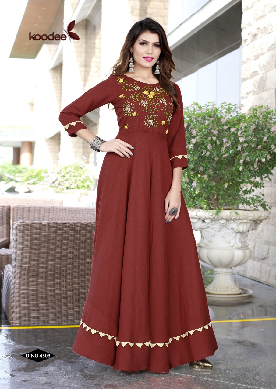 Koodee Present Kashida Long Gown Types Kurtis Catalogue