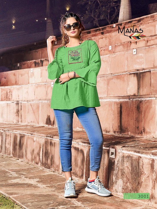 Manas Rimzim Heavy Rayon Stylish Short Top Collection