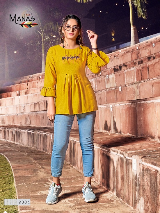 Manas Rimzim Heavy Rayon Stylish Short Top Collection