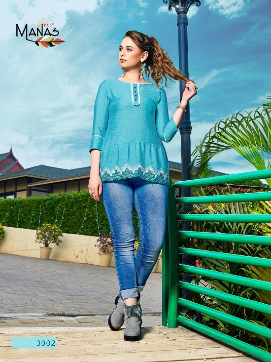 Manas Rimzim Heavy Rayon Stylish Short Top Collection