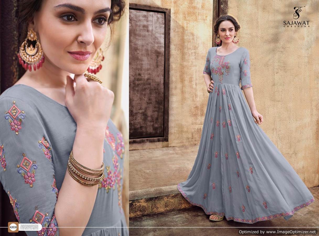 Sajawat  Present  Rangriti  Nx  Heavy Rayon Embroidered  Long Gown