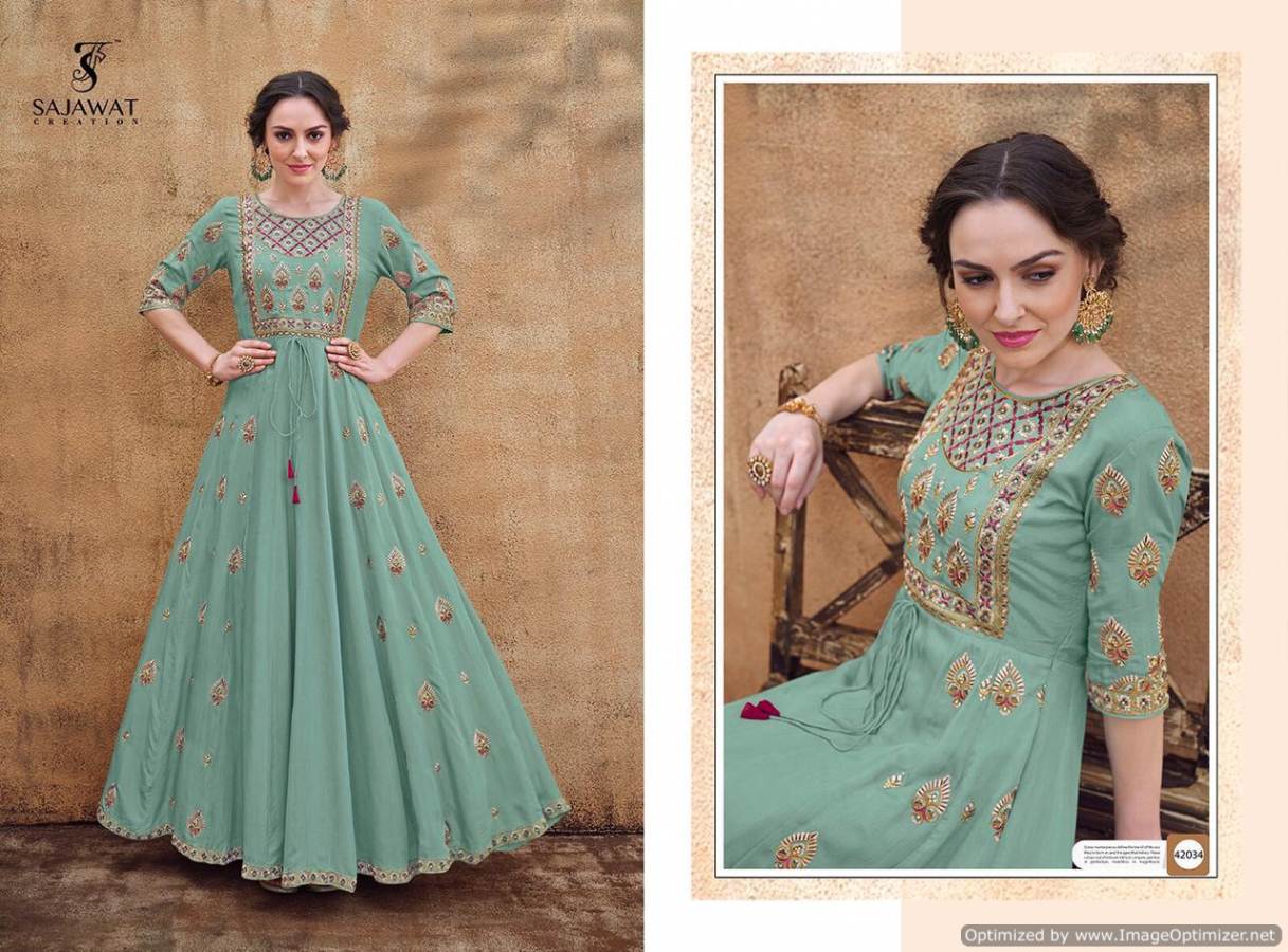 Sajawat  Present  Rangriti  Nx  Heavy Rayon Embroidered  Long Gown