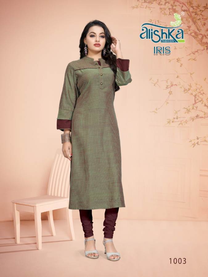 Alishka Presents Iris Collection Of Dobby Rayon Plain Straight-cut Kurtis