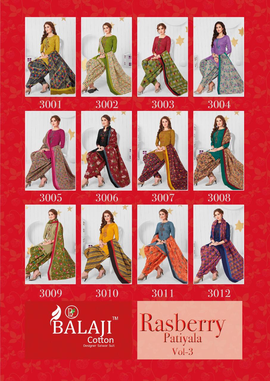 Balaji Presents Rasberry Patiyala 3 Collection Of Ready-made Cotton Patiyala Dresses