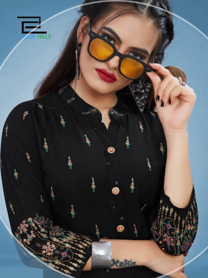 Blue Hills Presents Bournvilla 3 Collection Of Rayon Dramatic Printed Long Round Kurtis