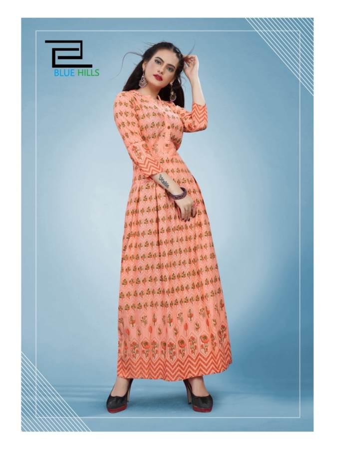 Blue Hills Presents Bournvilla 3 Collection Of Rayon Dramatic Printed Long Round Kurtis