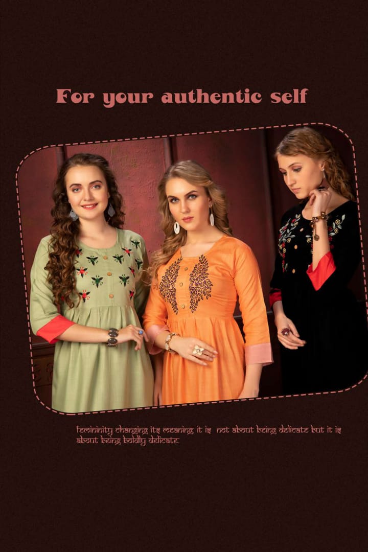 Fashion Talk Presents Panoli Collection Of Rayon Self Embroidered Long Kurtis