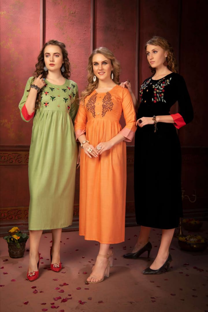 Fashion Talk Presents Panoli Collection Of Rayon Self Embroidered Long Kurtis