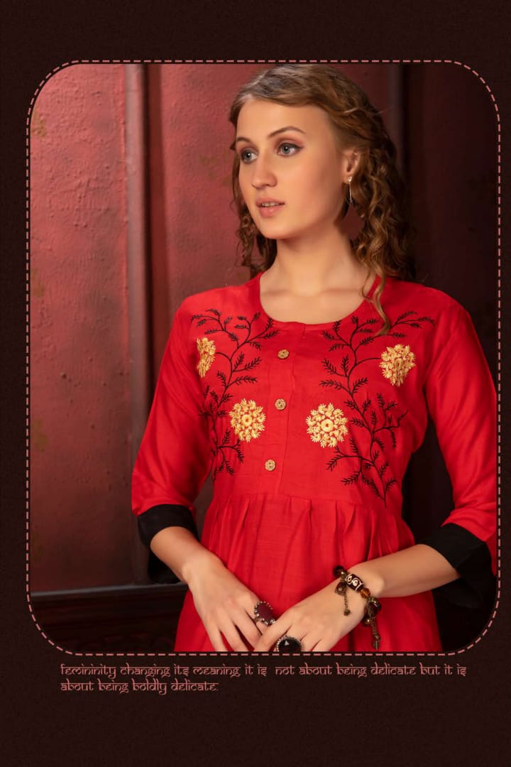 Fashion Talk Presents Panoli Collection Of Rayon Self Embroidered Long Kurtis