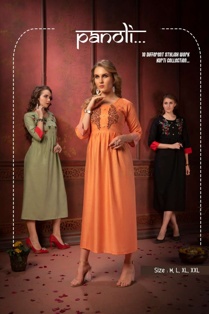 Fashion Talk Presents Panoli Collection Of Rayon Self Embroidered Long Kurtis