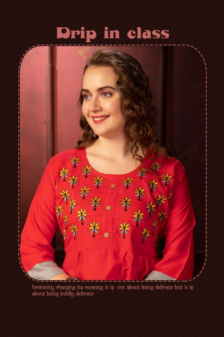 FASHION TALK PRESENTS PANOLI COLLECTION OF RAYON SELF EMBROIDERED LONG KURTIS 5