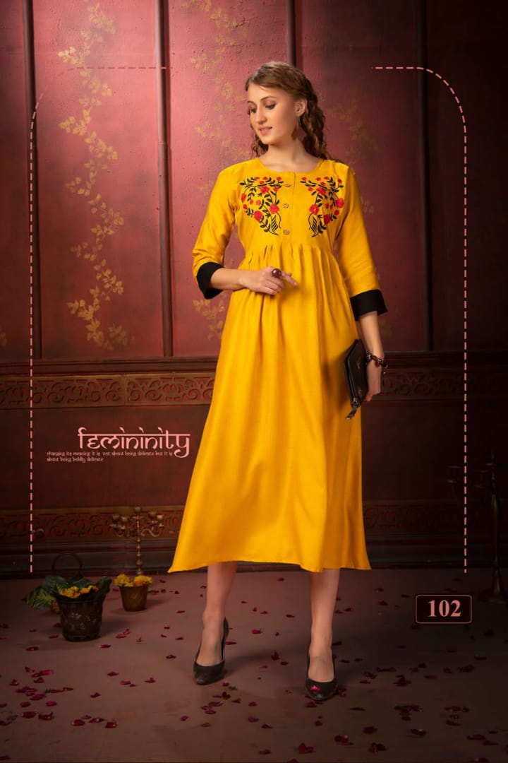 Fashion Talk Presents Panoli Collection Of Rayon Self Embroidered Long Kurtis