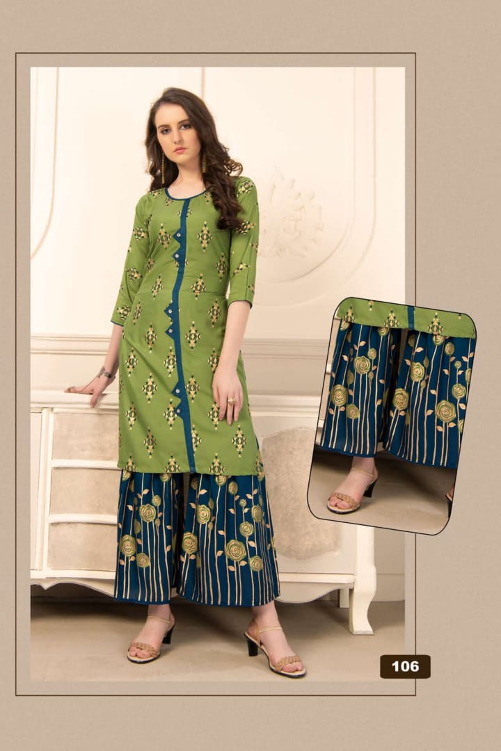Rayon Printed Kurti Plazo Set For Women Or Girls Wear Quality Assured  Colour May vary Slighty Different Size S M L XL XXL