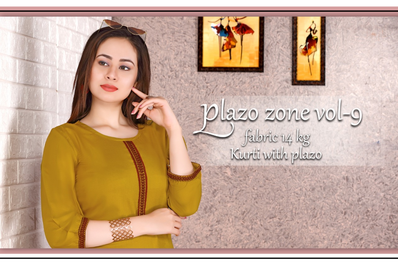 Fc Plazo Zone Vol 9 Heavy Rayon Plain Kurti With Printed Plazo